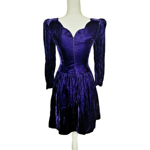 Vintage Purple Velvet Mini Dress Joan Leslie - Picture 2 of 5